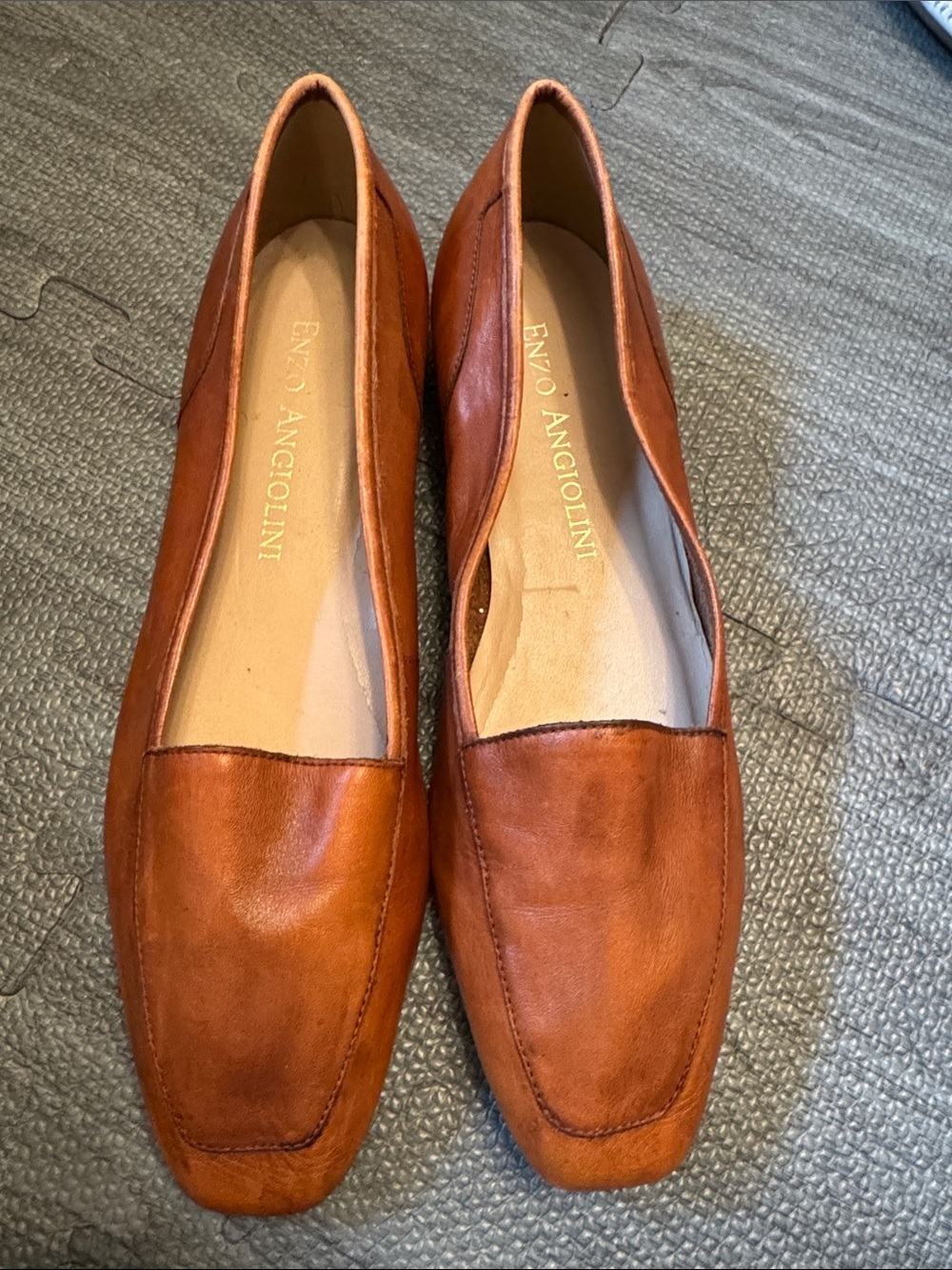 Enzo Angiolini Tan Leather Slip-On Loafers